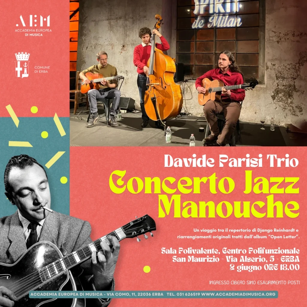 jazz manouche trio davide parisi concerto accademia europea di musica erba