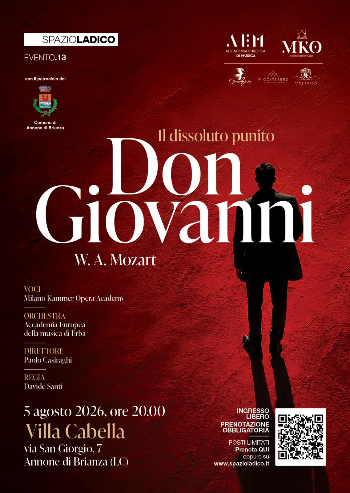 Locandina Don Giovanni di Mozart, 5 agosto 2026, Villa Cabella, Annone di Brianza