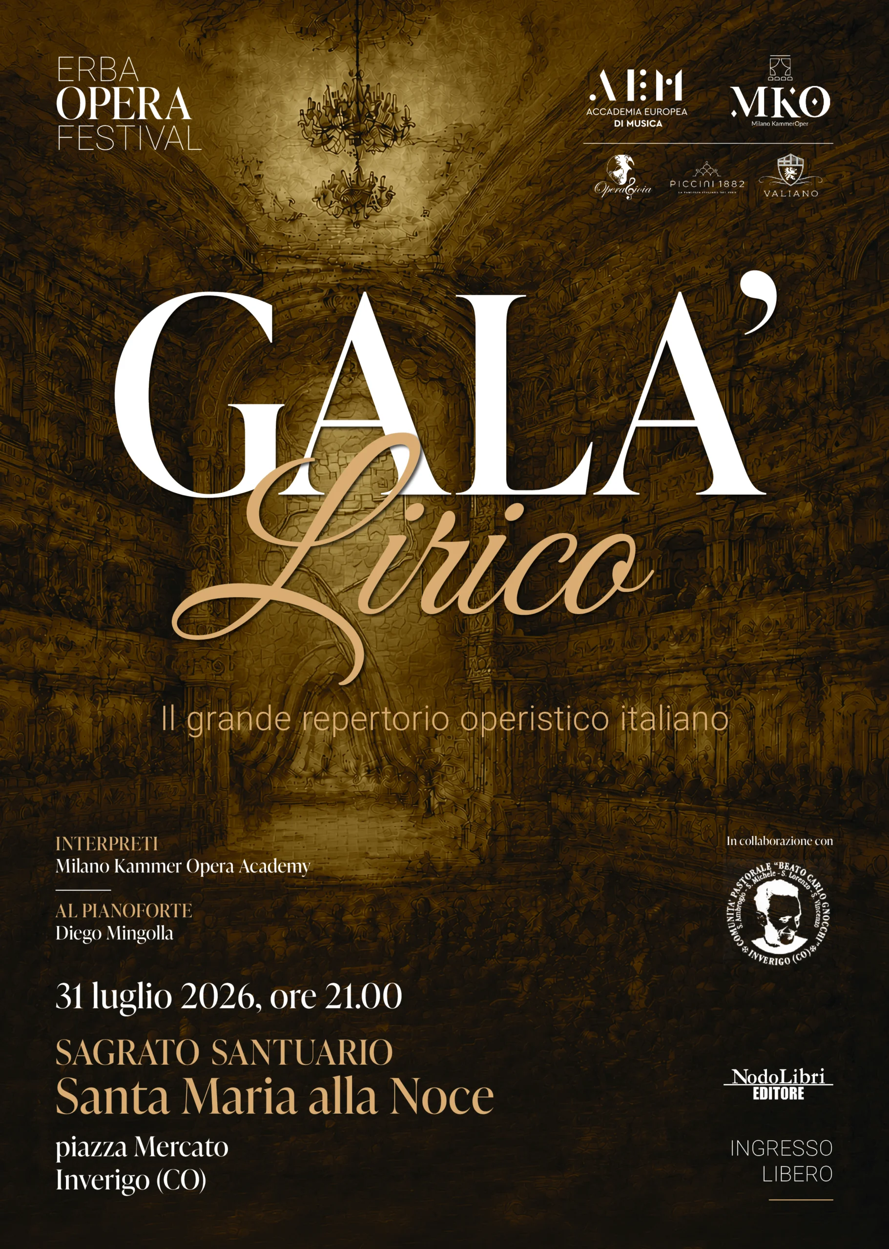 Locandina Galà Lirico, 31 luglio 2026, Santuario Santa Maria alla Noce, Inverigo