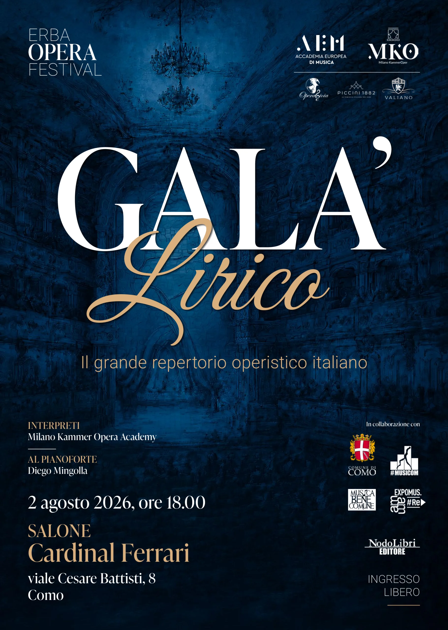 Locandina Galà Lirico, 2 agosto 2026, Salone Cardinal Ferrari, Como
